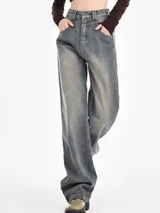 LULU & SKY Women Straight Fit High-Rise Clean Look Heavy Fade Jeans