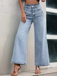 LULU & SKY Women Wide Leg High-Rise Clean Look Crinkle Jeans