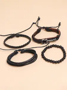Fashion Frill Men Set Of 4 Leather Wraparound Bracelet
