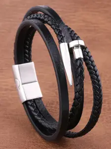 Fashion Frill Men Leather Silver-Plated Multistrand Bracelet