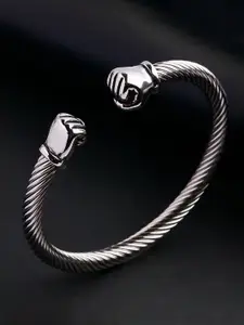 Fashion Frill Men Silver-Plated Stainless Steel Punch Cuff Bracelet