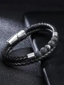 Fashion Frill Men Leather Silver-Plated Beads Beaded Multistrand Bracelet