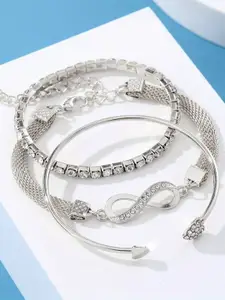 Fashion Frill Set Of 3 Cubic Zirconia Silver-Plated Cuff Bracelets
