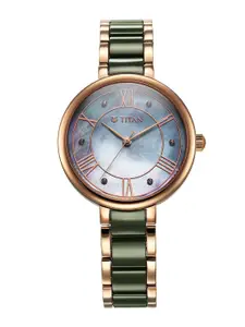 Titan Women Mother of Pearl Dial & Stainless Steel Straps Analogue Watch 95217KD02