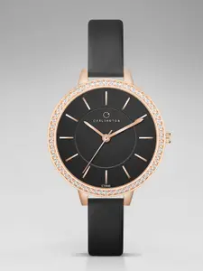 CARLINGTON Women Embellished Stainless Steel Analogue Chronograph Watch Iconic 2046 Black