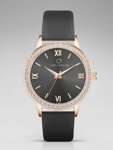 CARLINGTON Women Embellished Stainless Steel Straps Analogue Watch Iconic 2042 Black