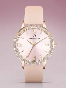 CARLINGTON Women Embellished Dial Analogue Watch Iconic 2042 Pink