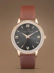 CARLINGTON Women Embellished Dial Analogue Chronograph Watch Iconic 2042 Brown