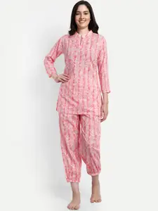 NIGHT FLOSS Floral Printed Pure Cotton Night suit