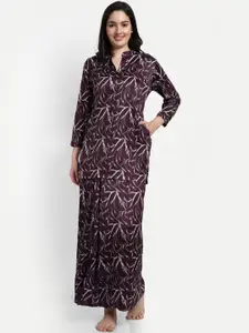 NIGHT FLOSS Floral Printed Satin Night suit