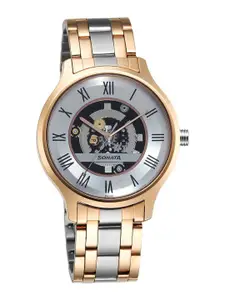 Sonata Men Skeleton Dial & Stainless Steel Bracelet Style Straps Analogue Watch 7140KM02