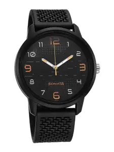 Sonata Men Round Shaped Textured Straps Analogue Watch 77085PP15W