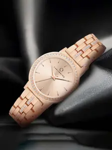 CARLINGTON Women Embellished Stainless Steel Analogue Watch Iconic 2037 RoseGold