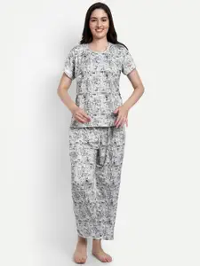 NIGHT FLOSS Abstract Printed Pure Cotton Night suit