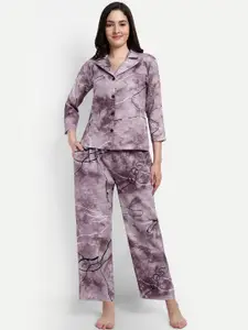 NIGHT FLOSS Abstract Printed Night Suit