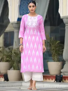 Varanga Ikat Thread Work Round Neck Straight Kurta