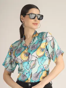 angloindu Floral Printed Cuban Collar Casual Shirt