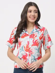 angloindu Floral Printed Cuban Collar Casual Shirt