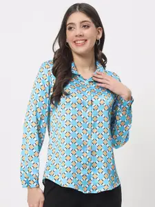 angloindu Geometric Printed Spread Collar Casual Shirt