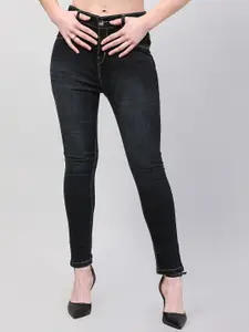 BAESD Women Mid-Rise Narrow Skinny Fit Light Fade Jeans