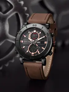 V2A Men Leather Straps Multi-Function Analogue Watch V2A-6010