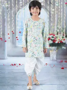 Little Bansi Boys Floral Printed Pure Cotton Straight Kurta with Dhoti Pant