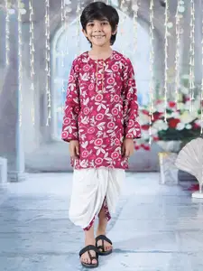 Little Bansi Boys Floral Printed Regular Gotta Patti Pure Cotton Kurta with Dhoti Pant
