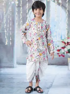 Little Bansi Boys Floral Printed Regular Gotta Patti Pure Cotton Kurta with Dhoti Pant
