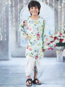 Little Bansi Boys Floral Printed Regular Gotta Patti Pure Cotton Kurta with Dhoti Pants