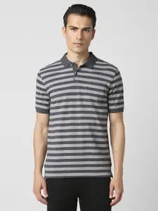 Peter England Men Striped Polo Collar Pockets T-shirt