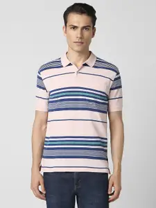 Peter England Men Striped Polo Collar Pockets T-shirt