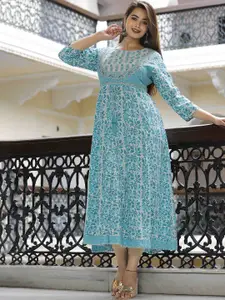 DARVIKAA COLLECTION Ethnic Motifs Printed Embroidered Detail Fit & Flare Midi Ethnic Dress