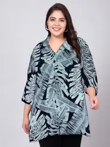 Indietoga Plus Size Classic Tropical Printed Longline Casual Shirt