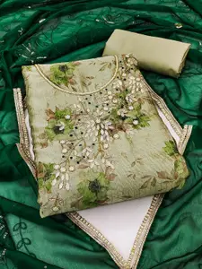 MANVAA Floral Printed Beads and Stones Unstitched Dress Material