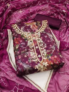 MANVAA Floral Printed Organza Unstitched Dress Material