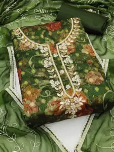 MANVAA Floral Printed Organza Unstitched Dress Material