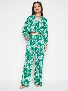 Global Desi Floral Printed Top With Trousers