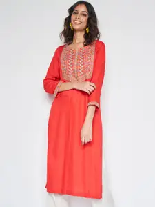 Global Desi Ethnic Motifs Yoke Design Thread Work Kurta