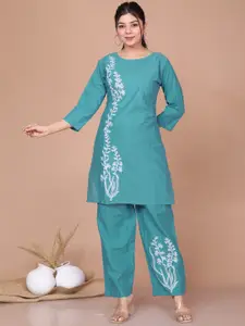 MIRAVAN Floral Embroidered Pure Cotton Pakistani Top With Palazzo