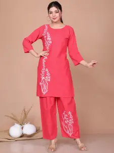 MIRAVAN Floral Embroidered Pure Cotton Pakistani Top With Palazzo