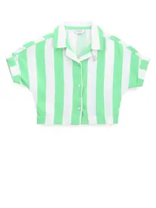 U.S. Polo Assn. Kids Girls Classic Vertical Striped Extended Sleeves Casual Shirt