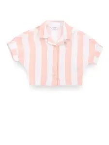 U.S. Polo Assn. Kids Girls Classic Fit Vertical Striped Extended Sleeve Casual Shirt