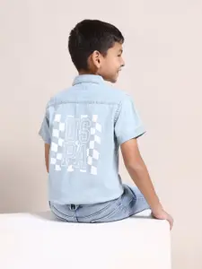 U.S. Polo Assn. Kids Boys Typography Printed Classic Chambray Pure Cotton Casual Shirt