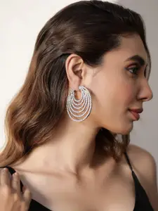 Rubans Rhodium-Plated American Diamond Contemporary Hoop Earrings