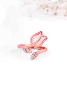 GIVA 925 Sterling Silver Rose Gold Plated Stones Studded Floral Ring