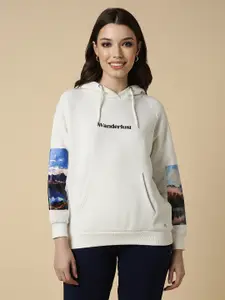 Allen Solly Woman Graphic Printed Hood Pullover Sweatshirt
