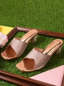 XE Looks Textured Open Toe Block Heels