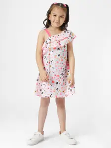 Nauti Nati Girls Floral Printed One Shoulder Ruffled Pure Cotton A-Line Dress