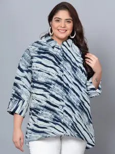Indietoga Plus Size Classic Abstract Printed Longline Casual Shirt