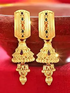 Vighnaharta Gold-Plated Contemporary Jhumkas